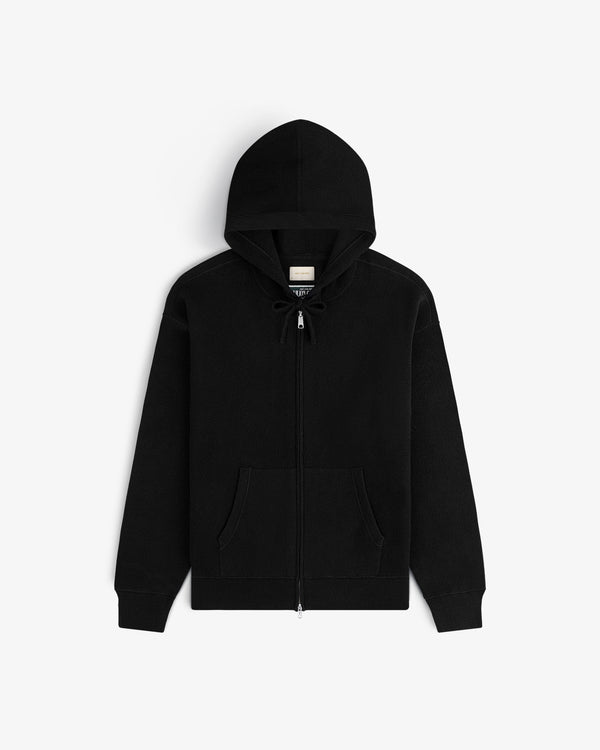 Full-Zip Pavilion Cashmere Hoodie with front pockets and drawstring hood, shown on a white background.