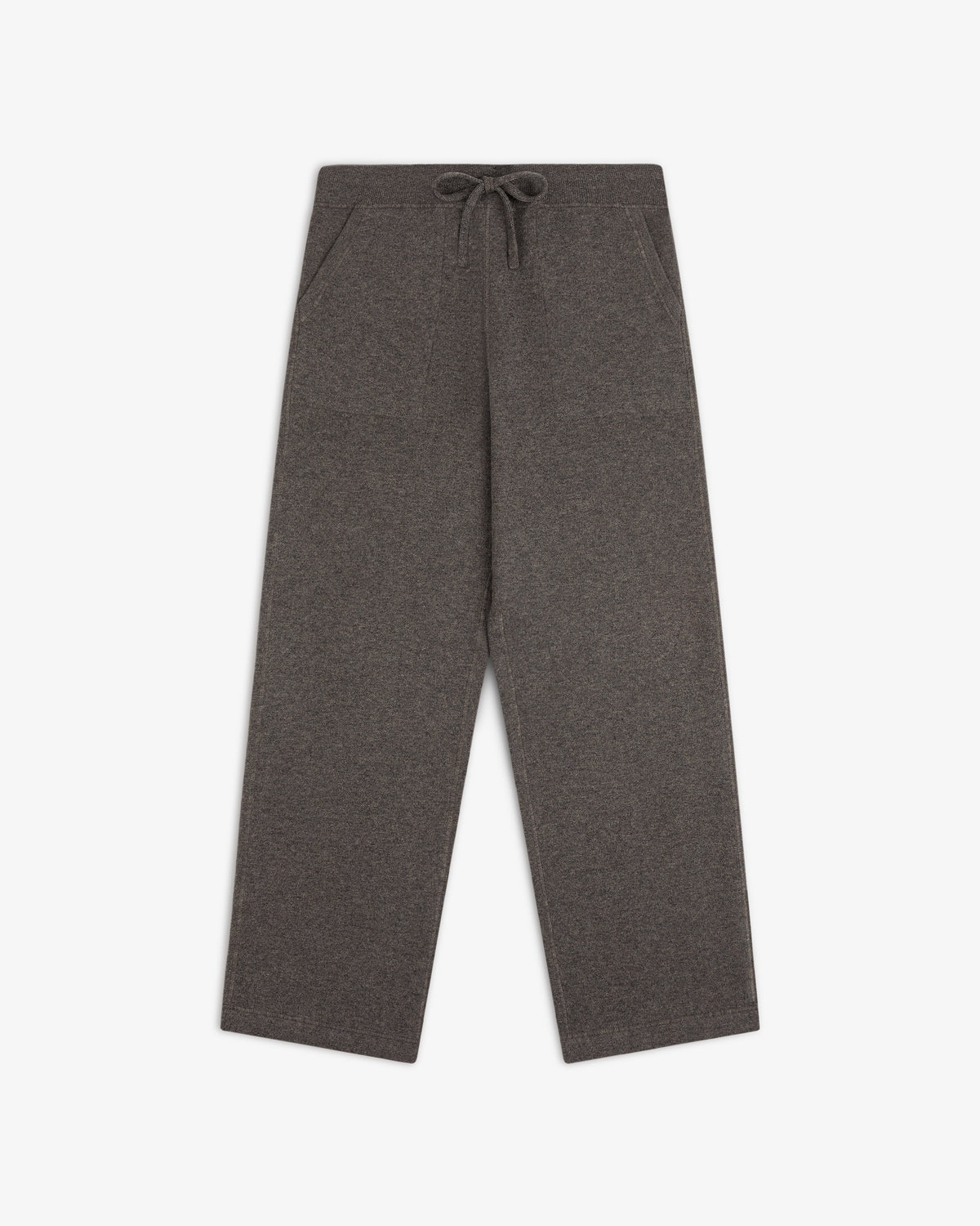 Pavilion Cashmere Sweatpant in gray, wide-leg style with front pockets, displayed flat on a white background.