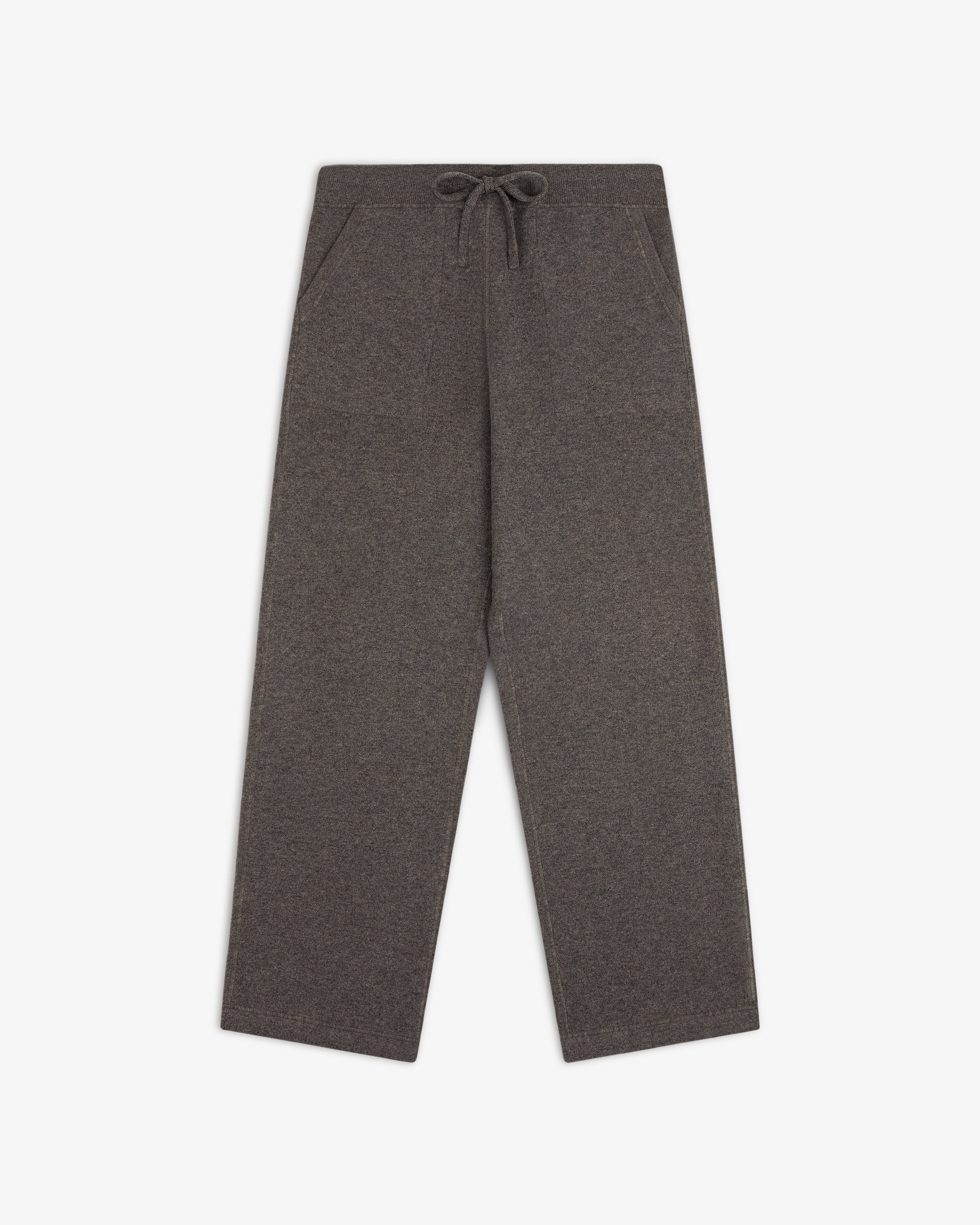 Pavilion Cashmere Sweatpant in gray, wide-leg style with front pockets, displayed flat on a white background.