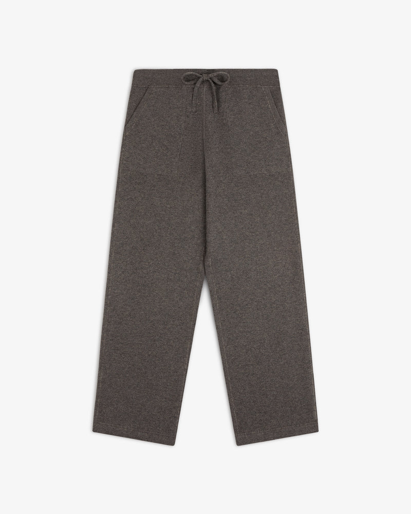Pavilion Cashmere Sweatpant in gray, wide-leg style with front pockets, displayed flat on a white background.