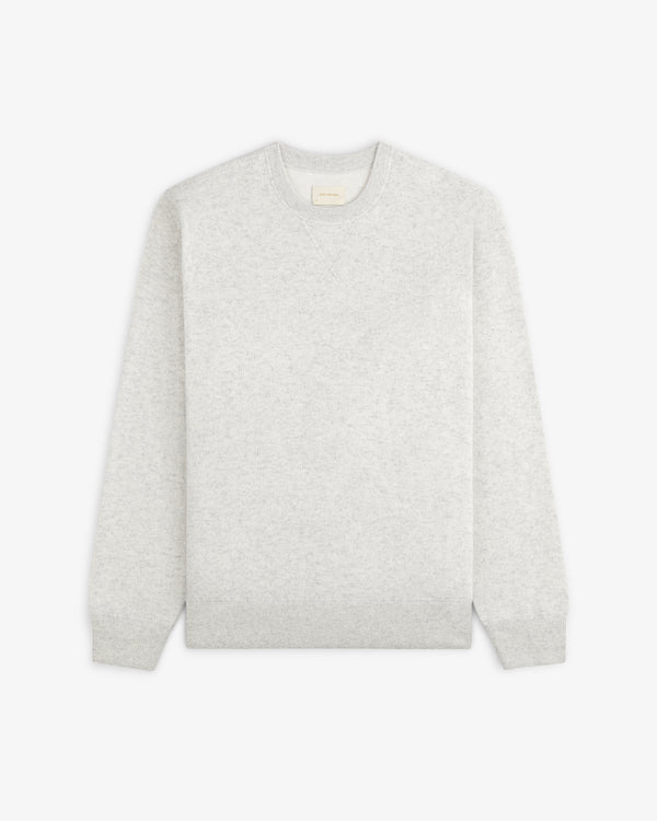 Pavilion Cashmere Crewneck Sweatshirt in light gray, long sleeves, displayed flat on a white background.