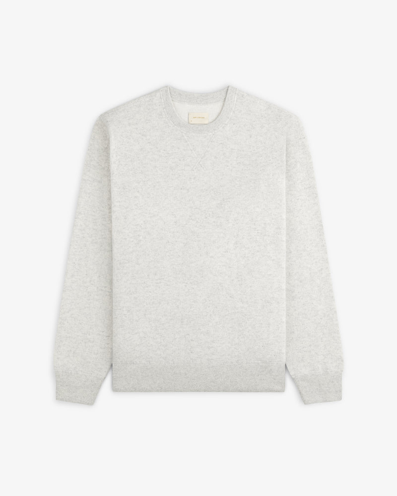 Pavilion Cashmere Crewneck Sweatshirt in light gray, long sleeves, displayed flat on a white background.