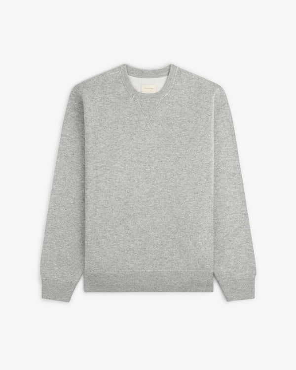 Pavilion Cashmere Crewneck Sweatshirt in light gray, long sleeves, ribbed cuffs/hem, shown flat on white background.