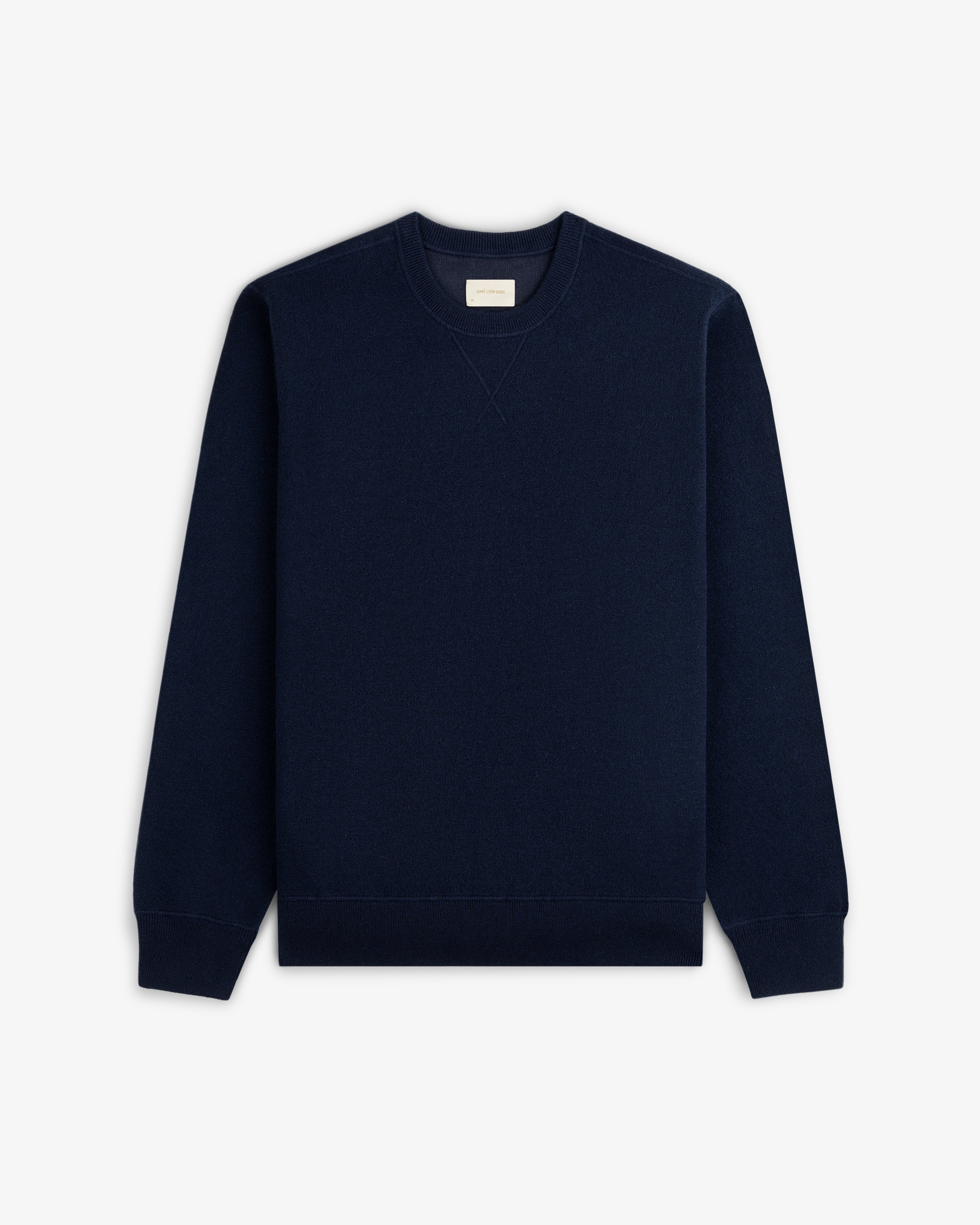 Pavilion Cashmere Crewneck Sweatshirt in plain navy, displayed flat on a white background.