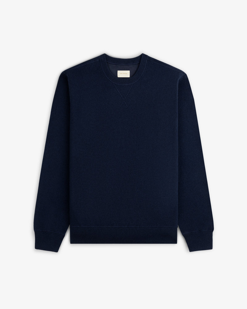 Pavilion Cashmere Crewneck Sweatshirt in plain navy, displayed flat on a white background.