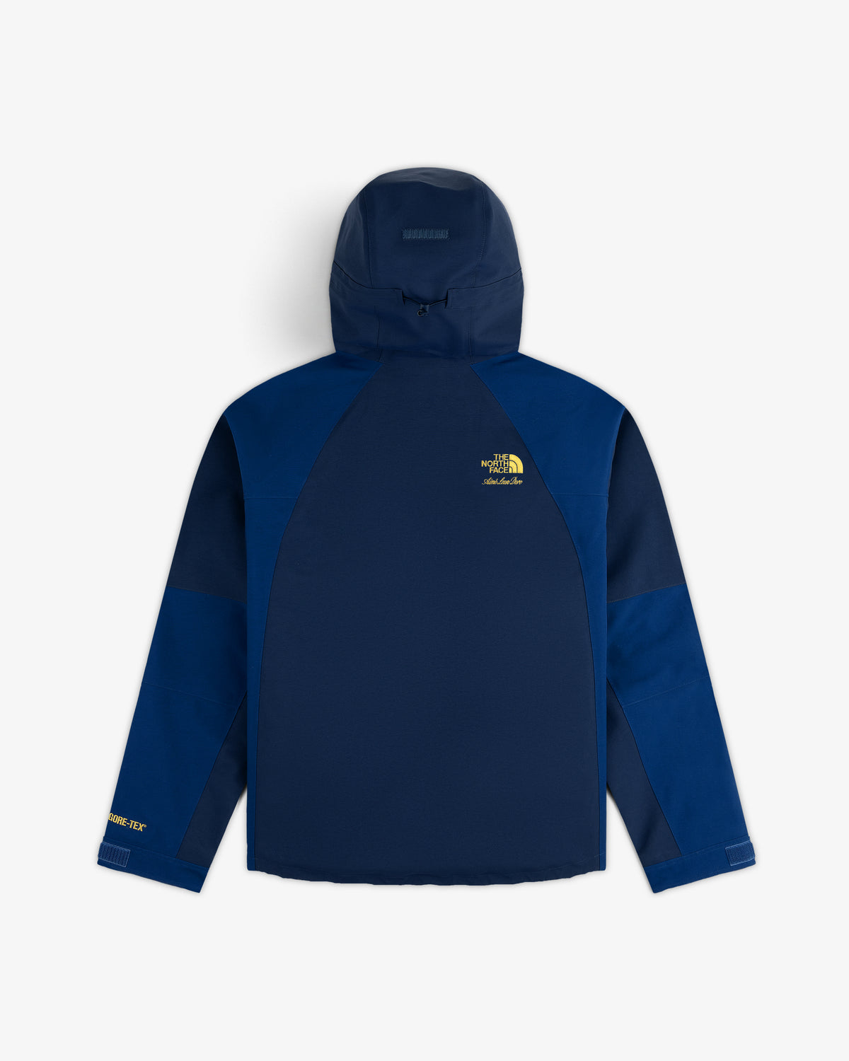 ALD / The North Face GORE-TEX 2000 Mountain Jacket, blue two-tone with hood, chest/sleeve logo on white background.