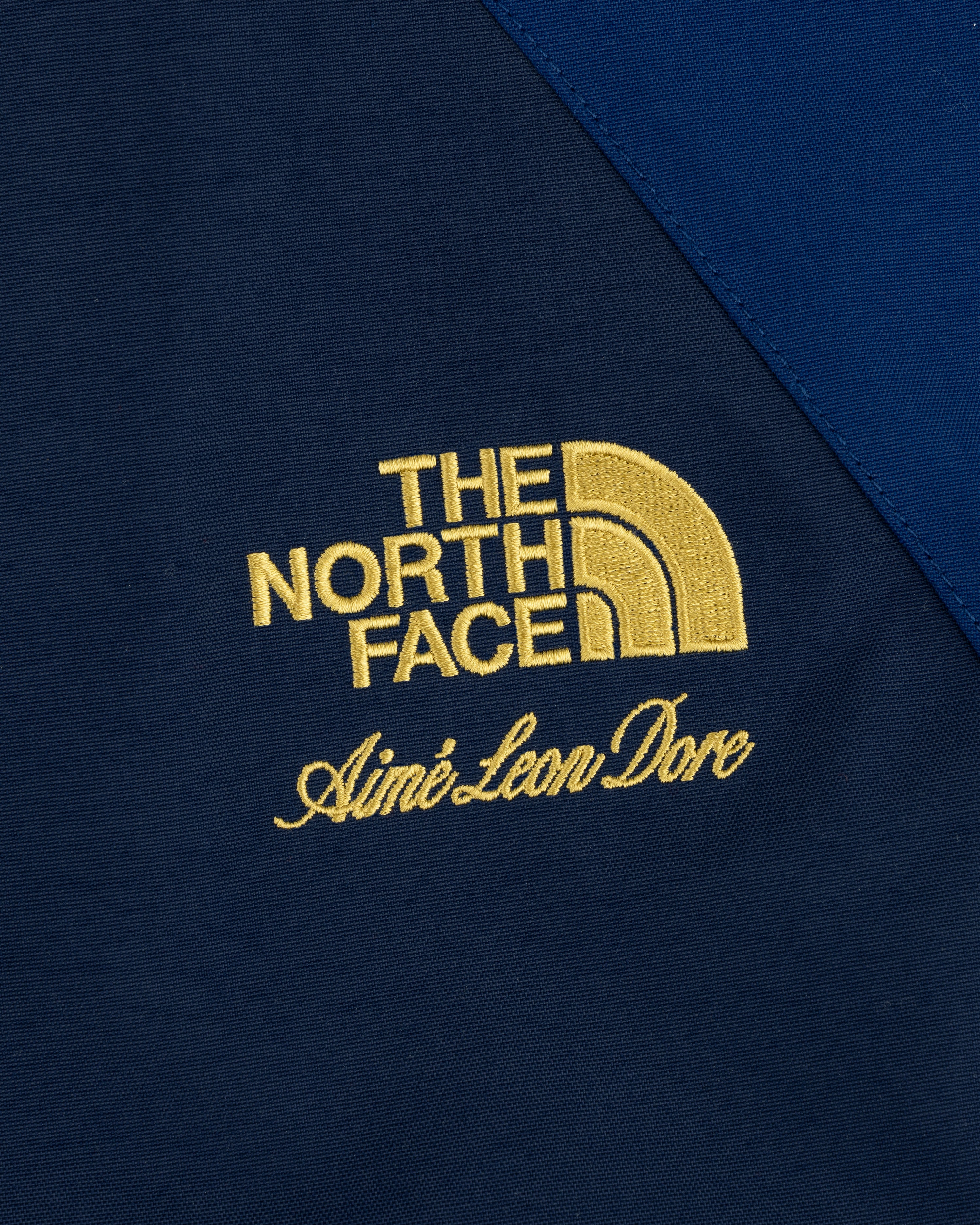 ALD/The North Face GORE-TEX 2000 Mountain Jacket with yellow logo embroidery on dark blue fabric.