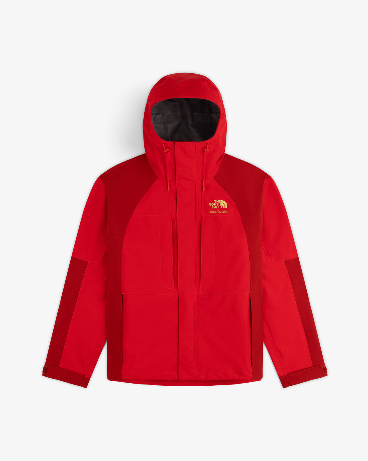 ALD x The North Face GORE-TEX 2000 Mountain Jacket, bright red, hooded, zip front, chest & side pockets, logo left chest.