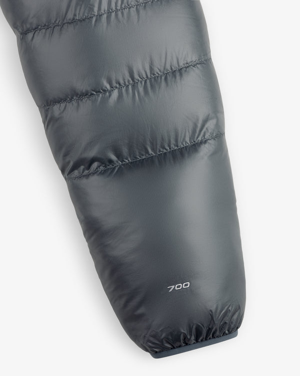 Close-up of the ALD / The North Face Reversible Pertex® Nuptse Jacket sleeve with “700” printed by the cuff.