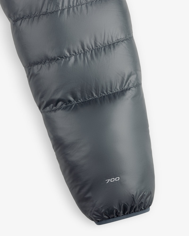 Close-up of the ALD / The North Face Reversible Pertex® Nuptse Jacket sleeve with “700” printed by the cuff.