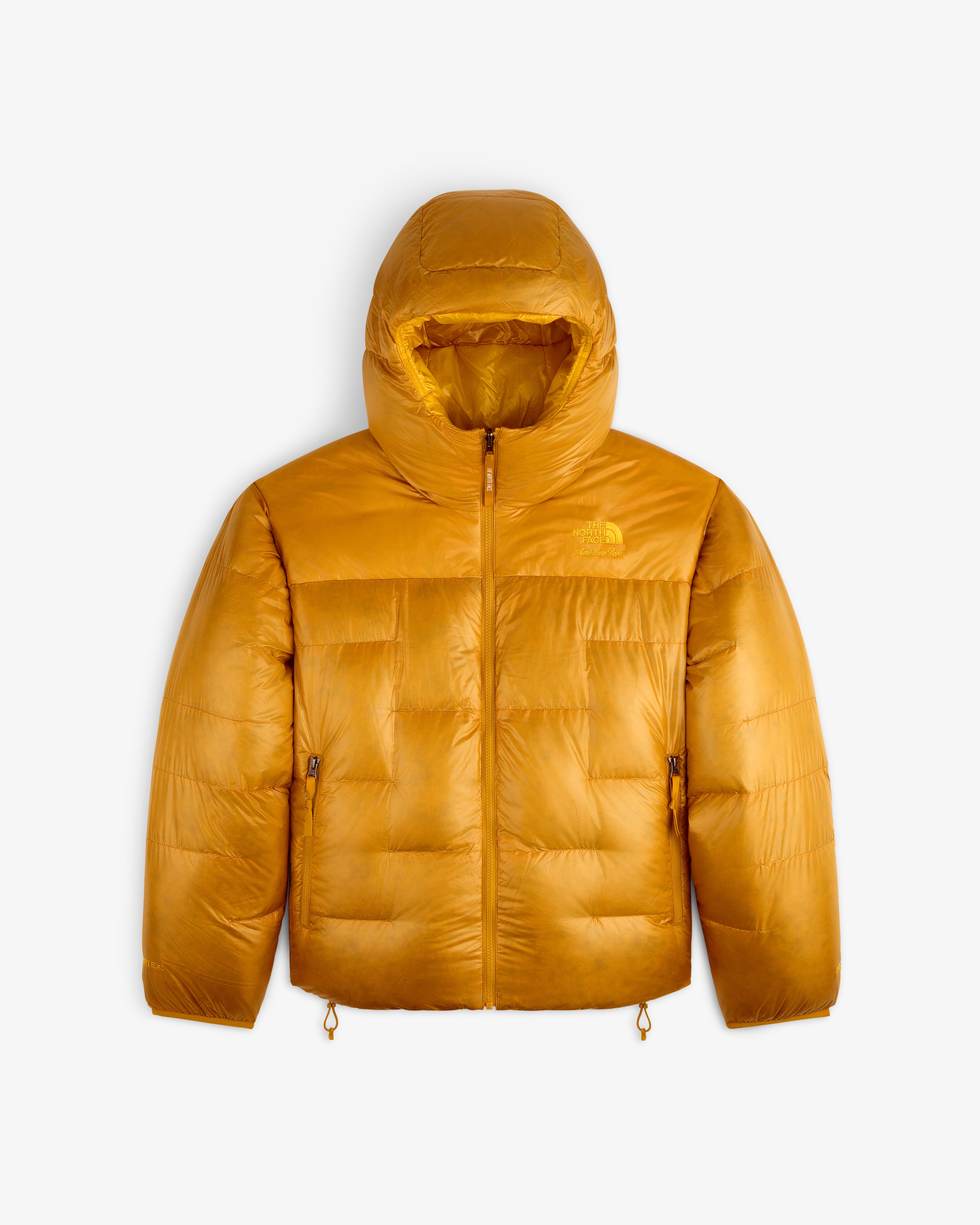 ALD / The North Face Reversible Pertex® Nuptse Jacket: bright orange, hooded, front zip, two pockets on white background.