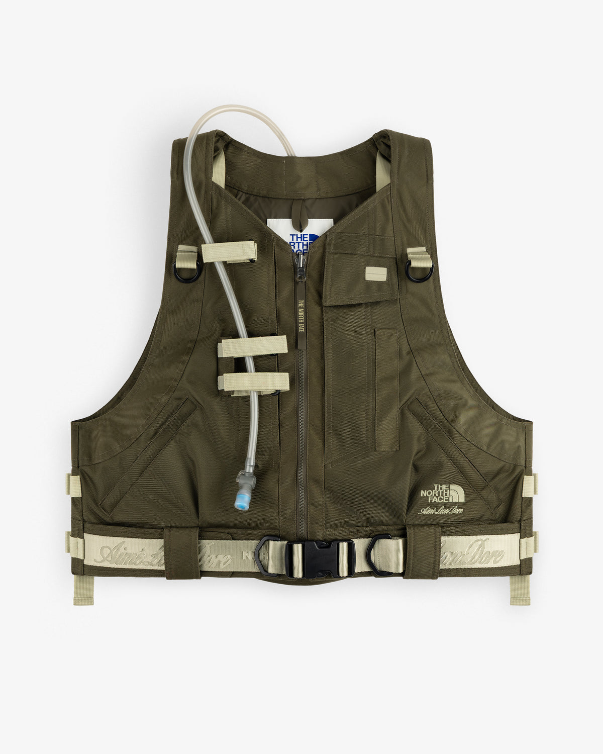 Olive ALD / The North Face Ballistic Tech Vest with zipper, tube, adjustable straps, and dual logo branding.