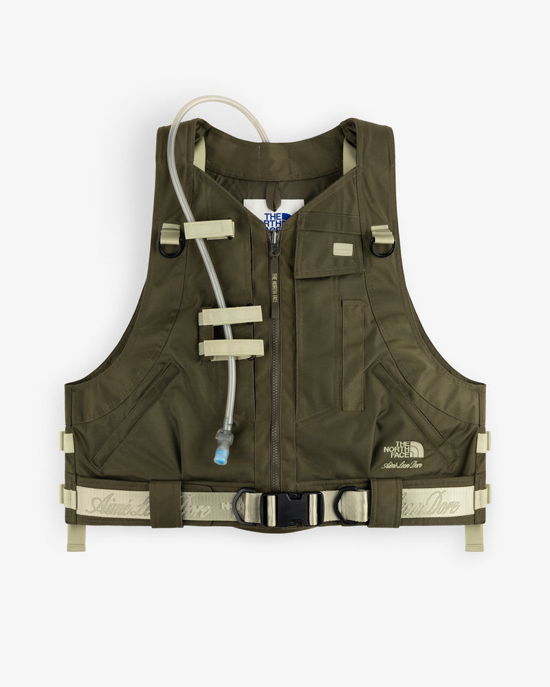 Olive ALD / The North Face Ballistic Tech Vest with zipper, tube, adjustable straps, and dual logo branding.