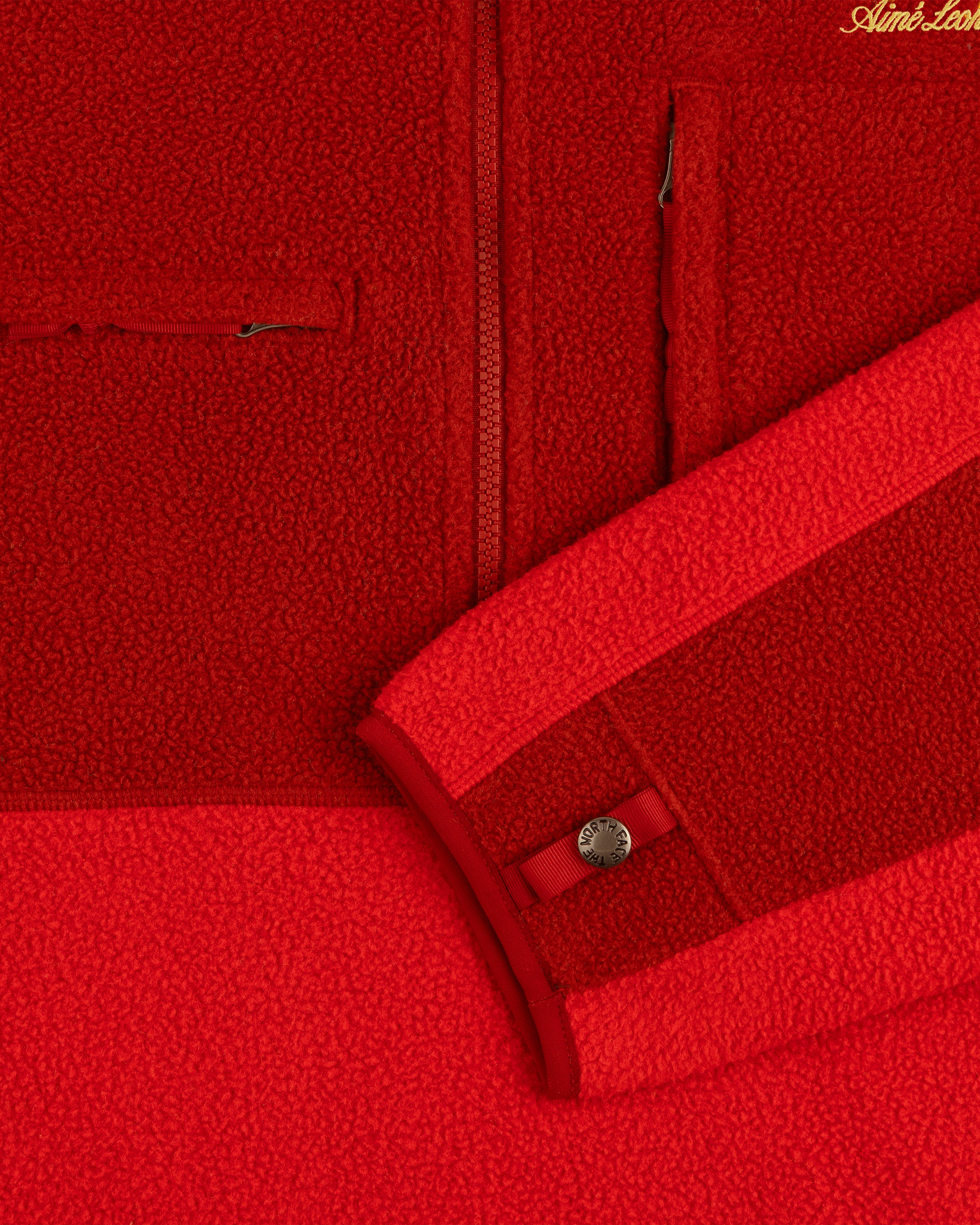 Close-up of the ALD/The North Face ’95 Denali Half-Zip Fleece Pullover showing zipper, pocket, and buttoned cuff.