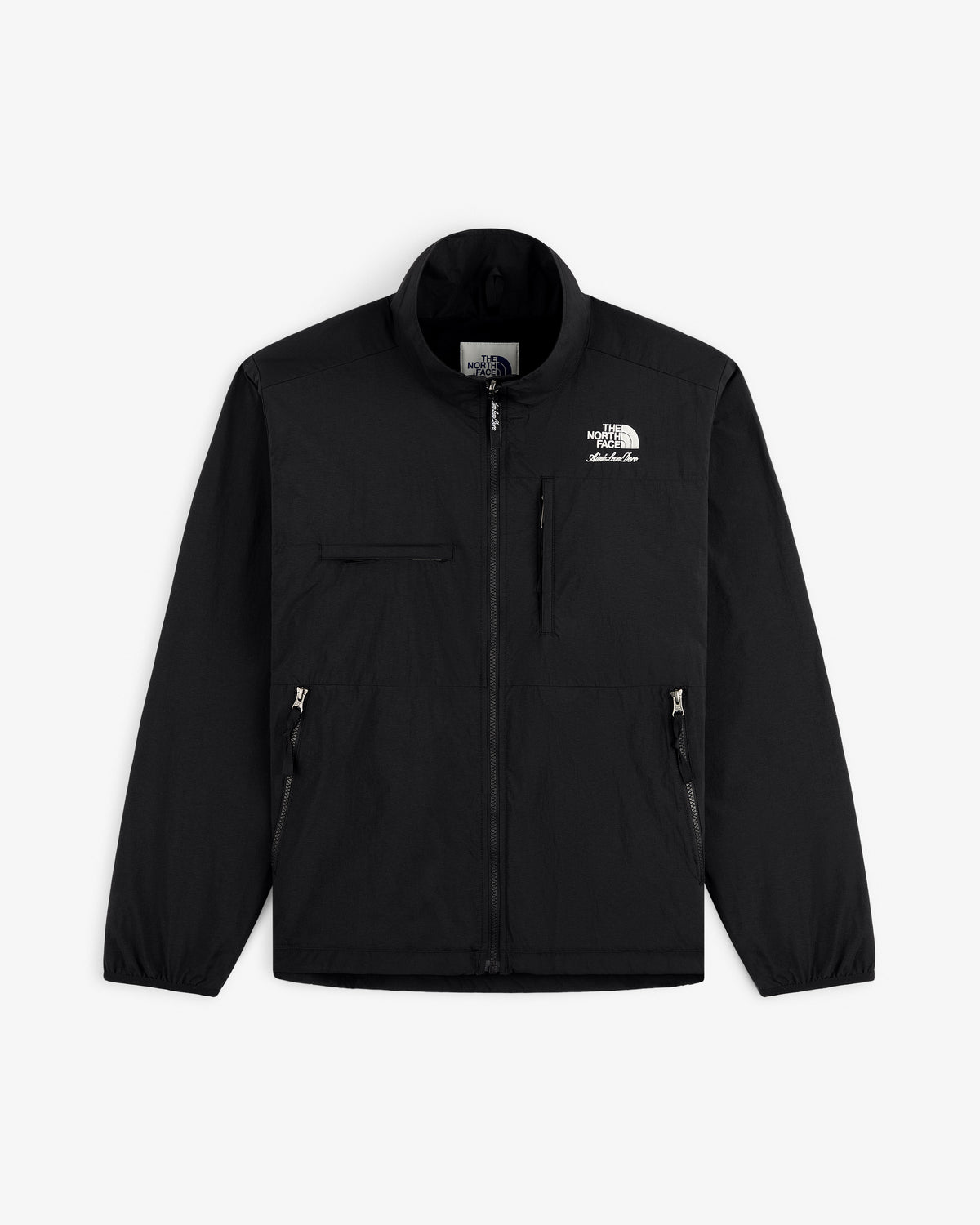 ALD / The North Face Nylon Denali Jacket in black with zip front, 3 pockets, and white logo on left chest.