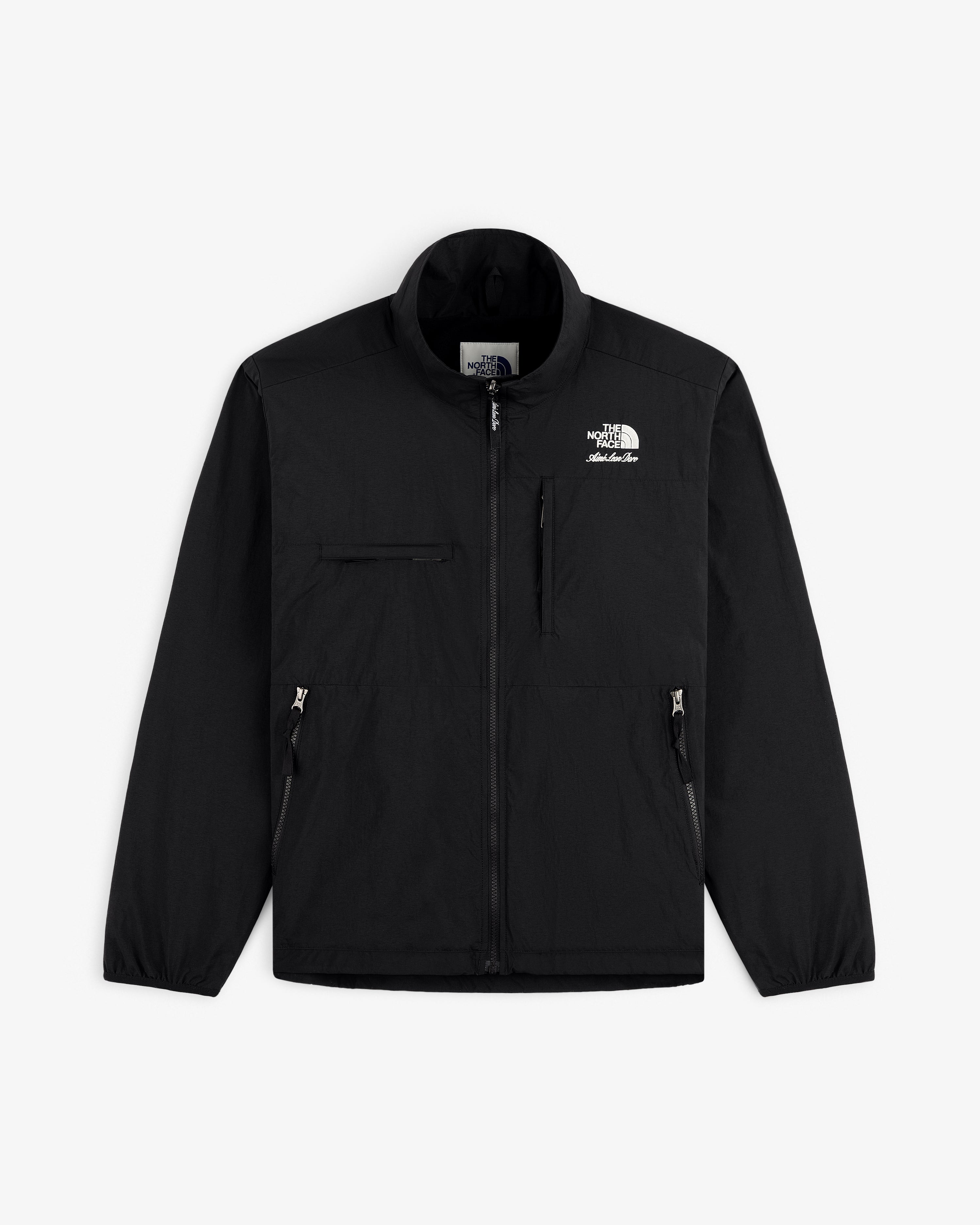 ALD / The North Face Nylon Denali Jacket in black with zip front, 3 pockets, and white logo on left chest.