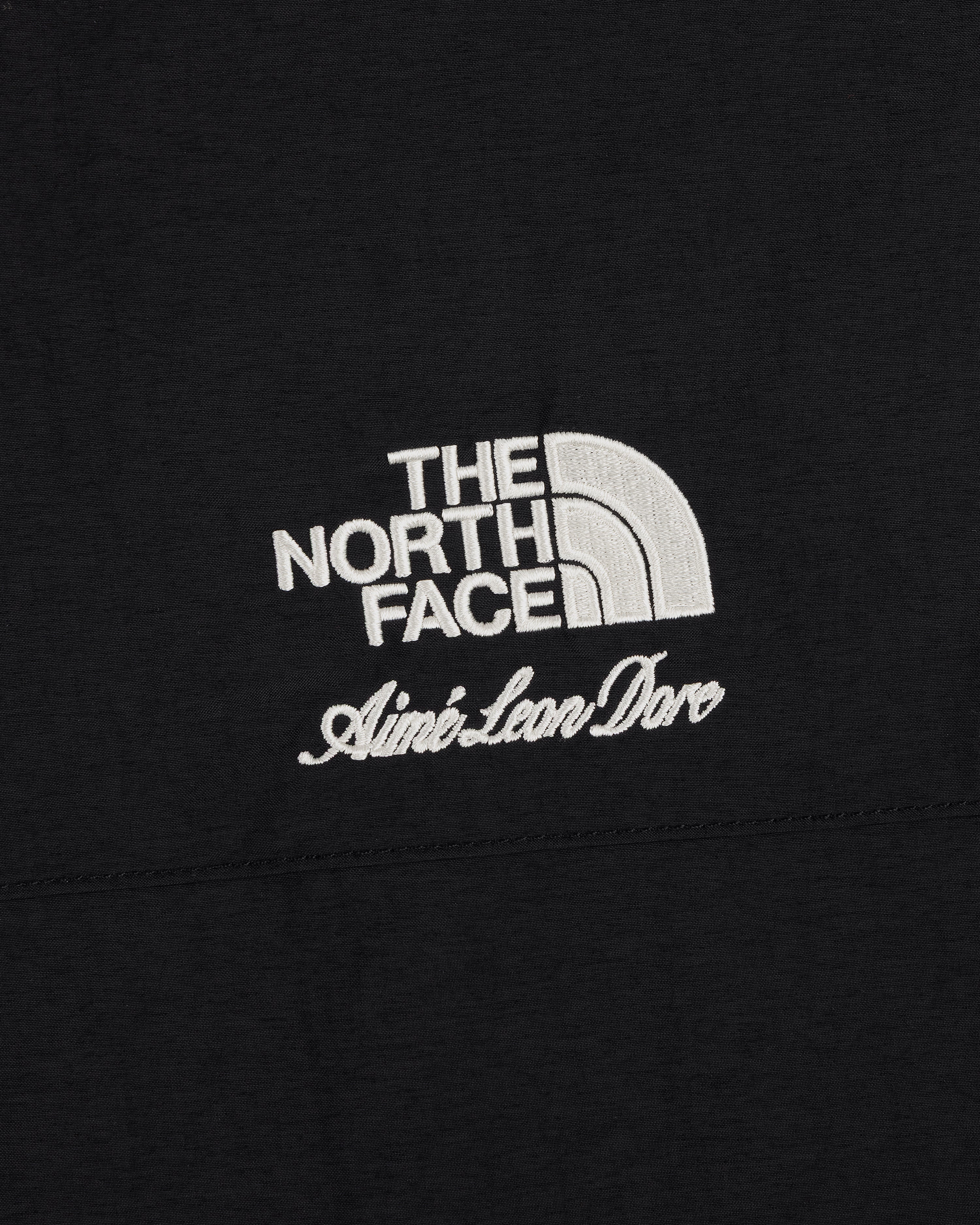 ALD / The North Face Nylon Denali Jacket with white embroidered logos on black fabric.