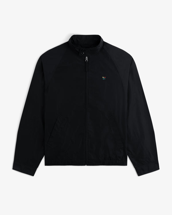 Crest Nylon Windbreaker in black with small colorful chest logo, displayed on a white background.