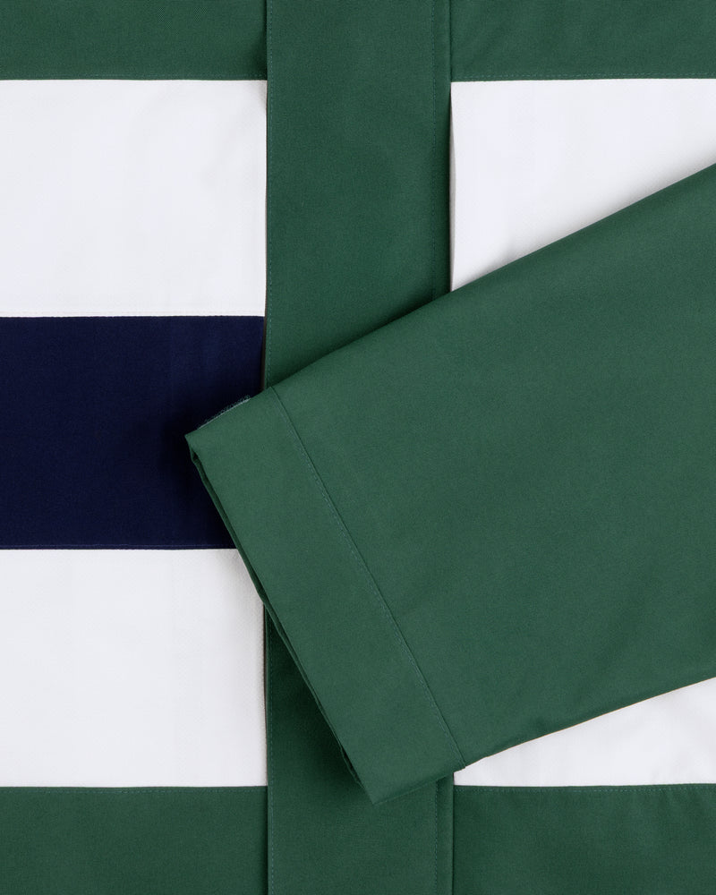 Green sleeve over GORE-TEX Striped Sailing Jacket in green, white, and navy horizontal stripes.