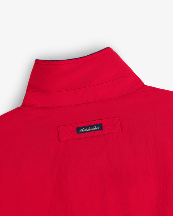 Fleece Lined Sport Windbreaker, red with collar, back view, features a small navy “Atlantic Love Crew” label.