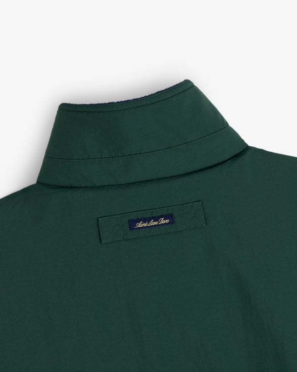 Dark green Fleece Lined Sport Windbreaker, navy American Hero label sewn on upper back below the collar.