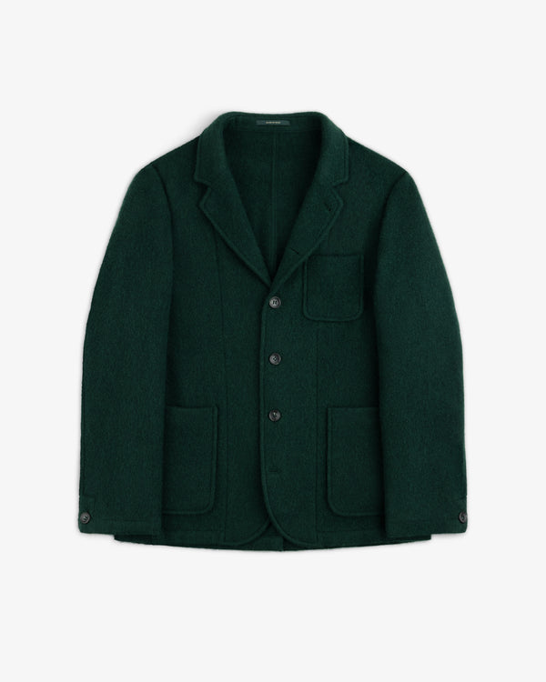 Dark green Wool Sport Coat with three buttons, a chest pocket, and two lower patch pockets.