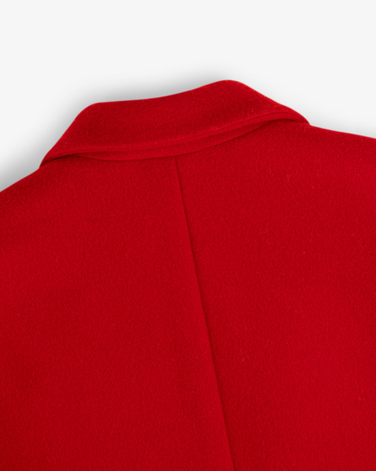 Back collar and upper back detail of a red Wool Sportcoat.