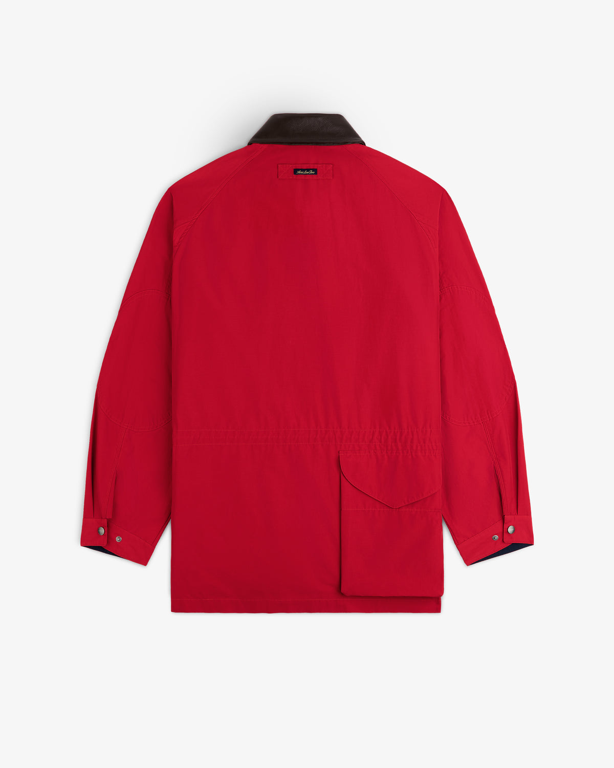 Lightweight Barn Jacket in red with dark collar, buttoned cuffs, and flap pocket, shown from the back on white.