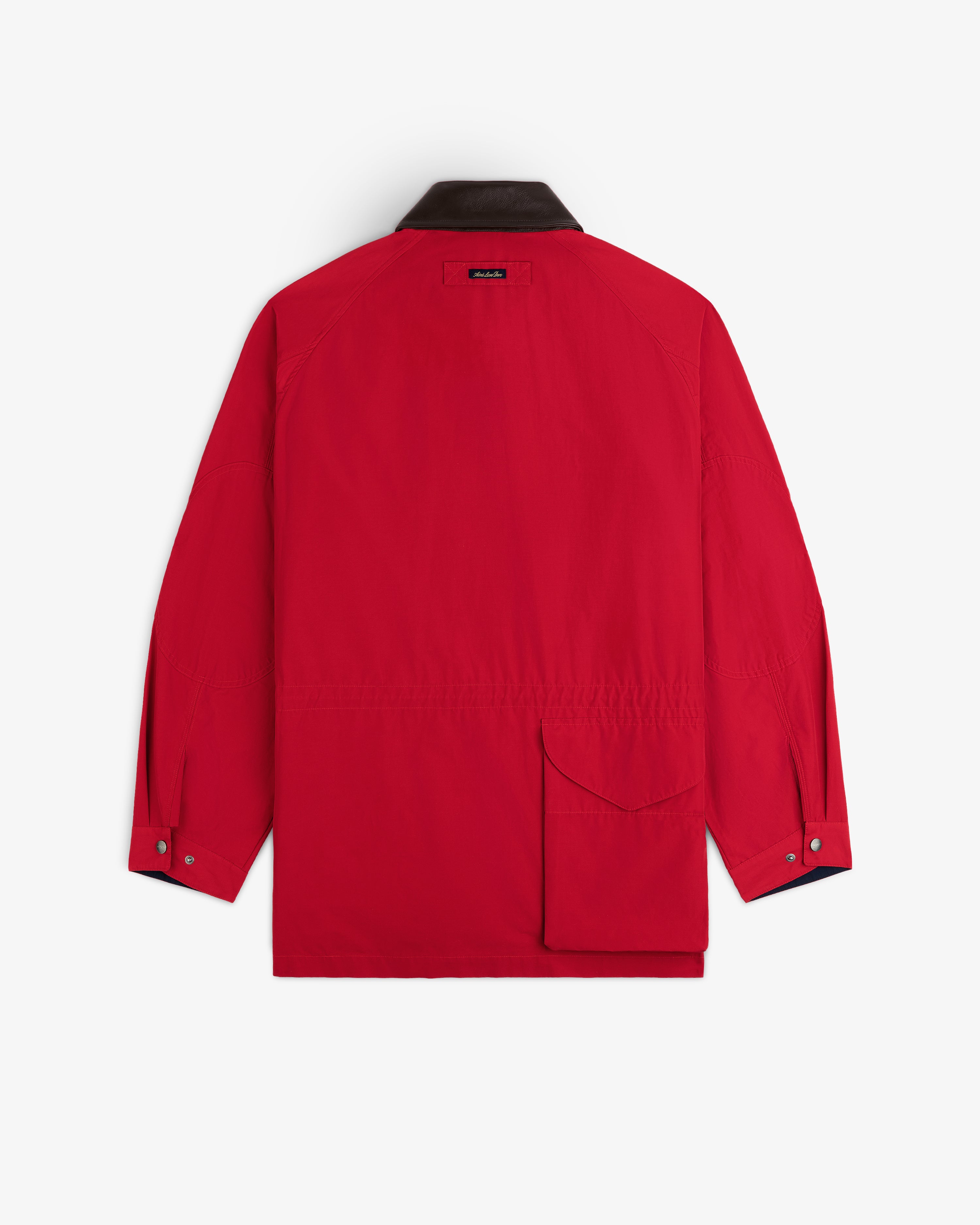 Lightweight Barn Jacket in red with dark collar, buttoned cuffs, and flap pocket, shown from the back on white.