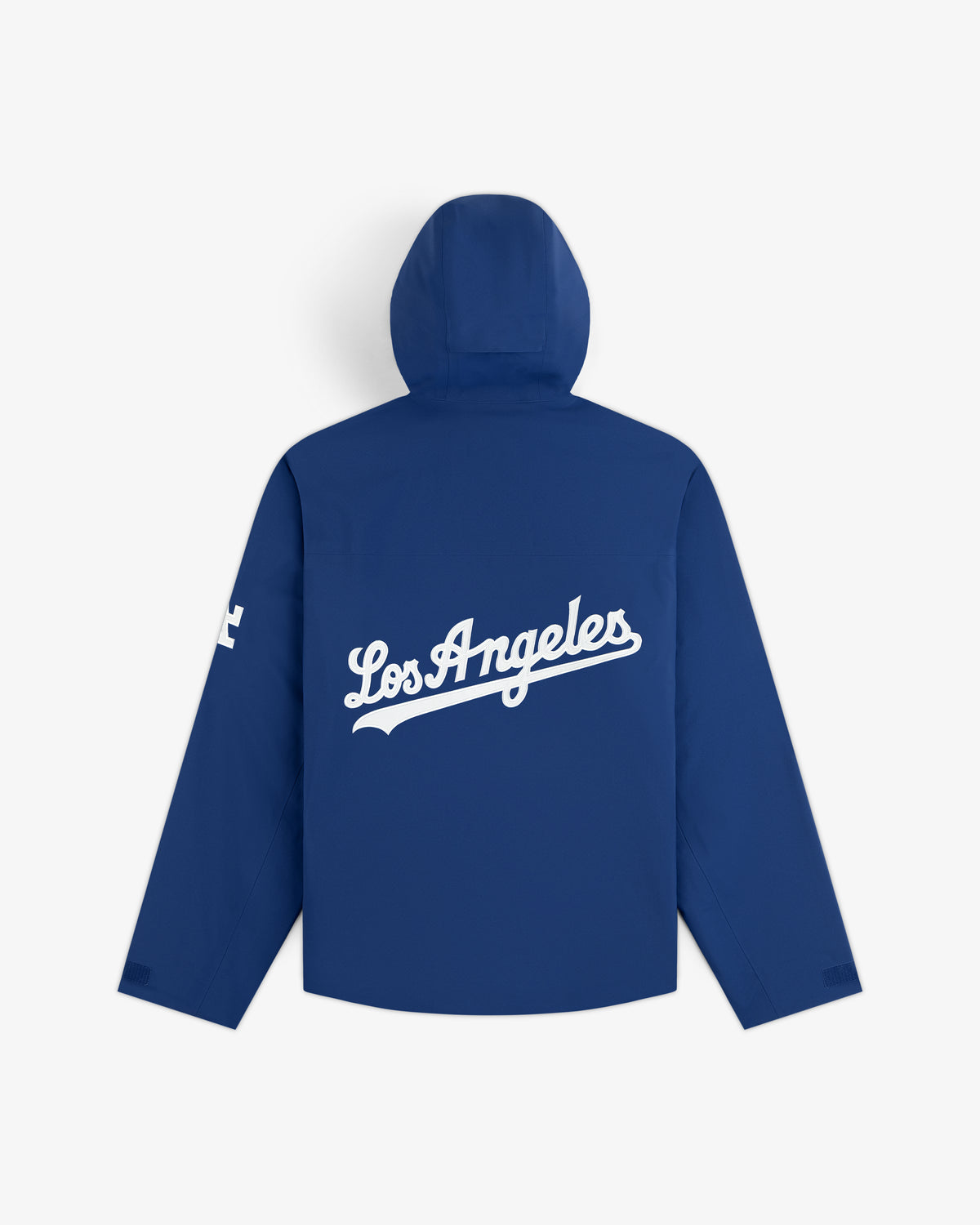Dodgers GORE-TEX Rain Delay Jacket, blue with “Los Angeles” in white script across the back.