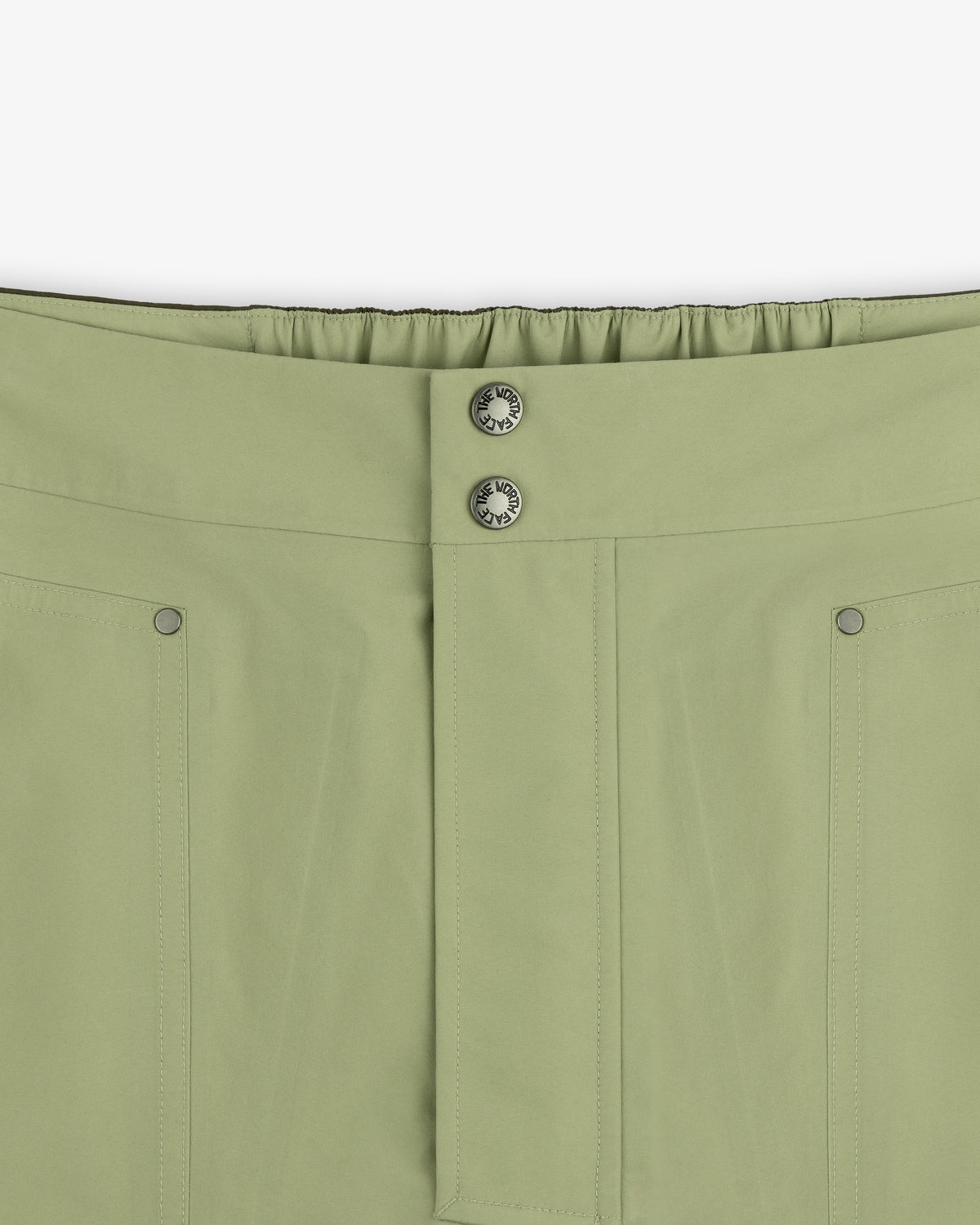 ALD / The North Face GORE-TEX Pant: light green waistband, two metal buttons, elastic back, vertical stitching.