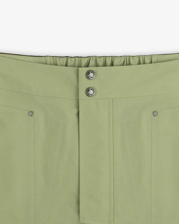 ALD / The North Face GORE-TEX Pant: light green waistband, two metal buttons, elastic back, vertical stitching.