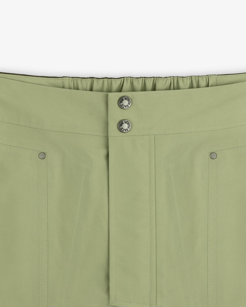ALD / The North Face GORE-TEX Pant: light green waistband, two metal buttons, elastic back, vertical stitching.
