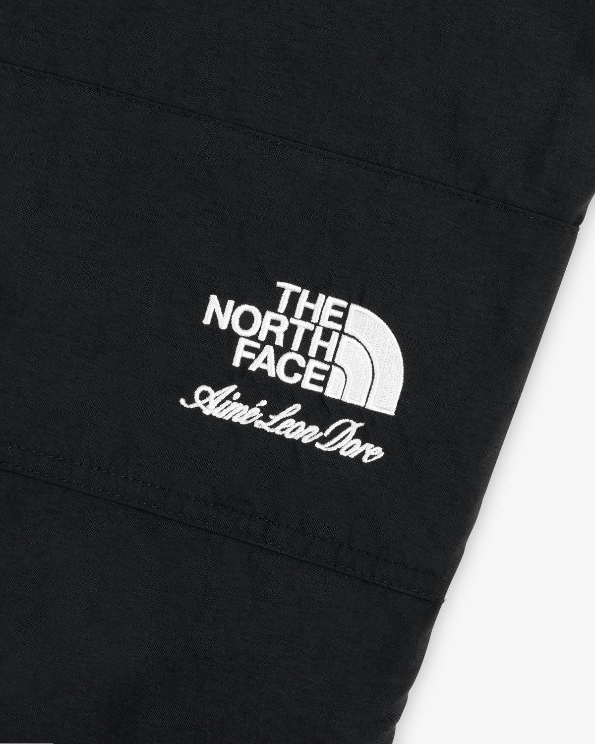 Black ALD / The North Face Nylon Denali Pant with white embroidered logos on black fabric.