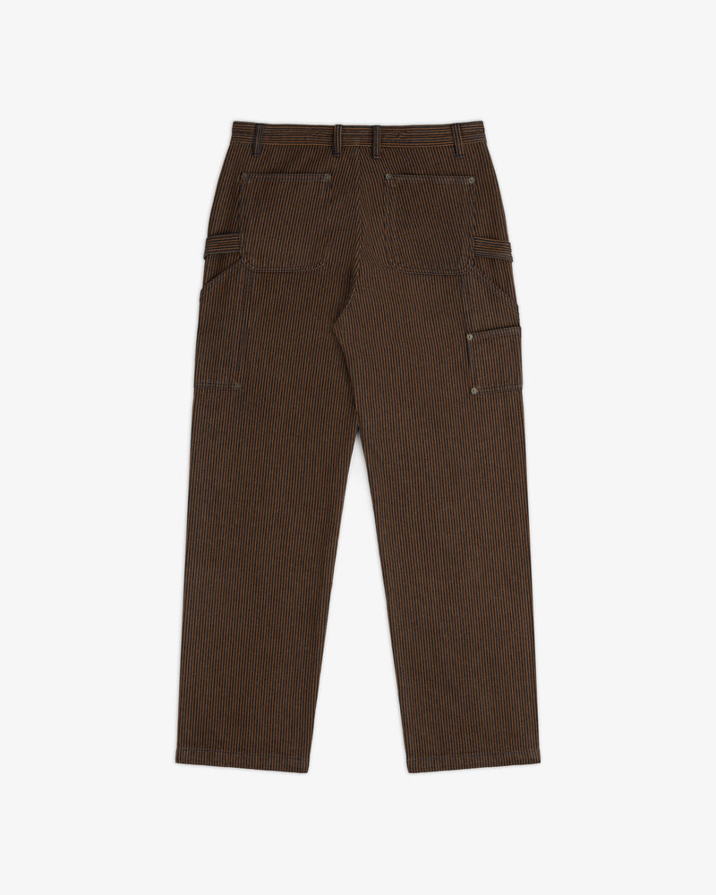 Hickory Stripe Painter Pant, back view, features brown pinstripes and multiple pockets; displayed flat on white.
