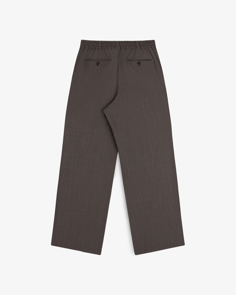 Houndstooth elasticated waist trousers with wide legs, laid flat on a white background.