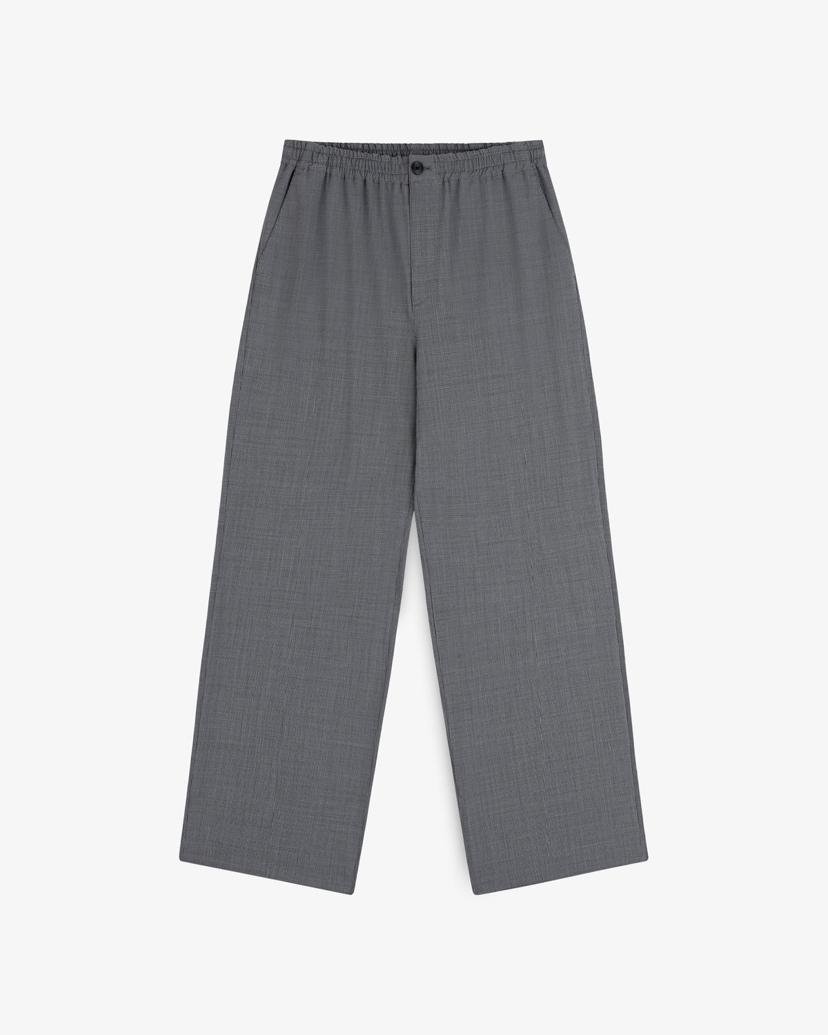 Houndstooth Elasticated Waist Trouser with wide legs, button closure, and side pockets on a white background.