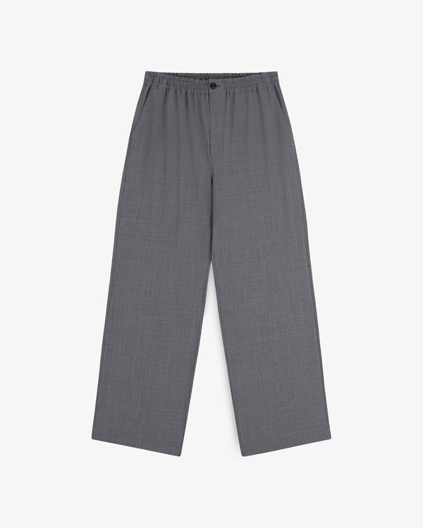 Houndstooth Elasticated Waist Trouser with wide legs, button closure, and side pockets on a white background.