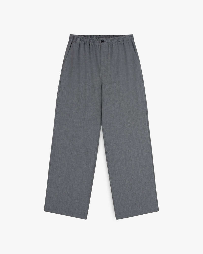 Houndstooth Elasticated Waist Trouser with wide legs, button closure, and side pockets on a white background.