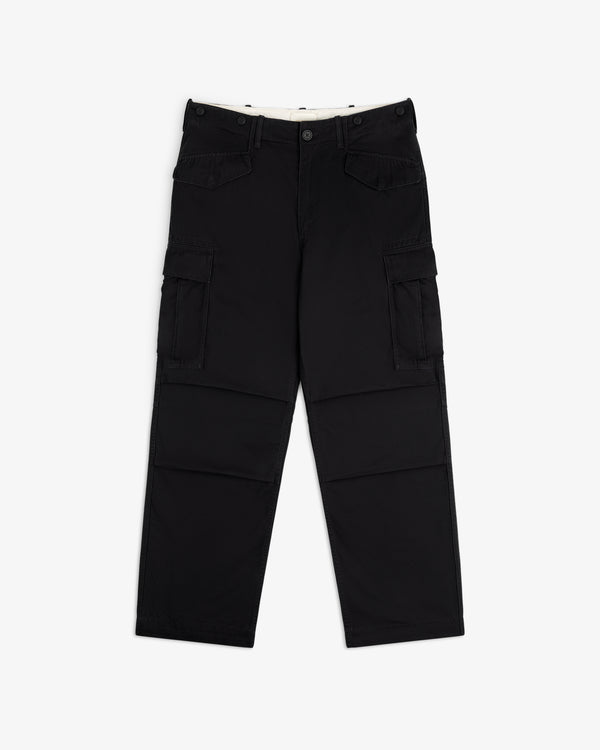 Fatigue Pant in black with button and zip closure, multiple pockets, and straight legs, laid flat on white background.