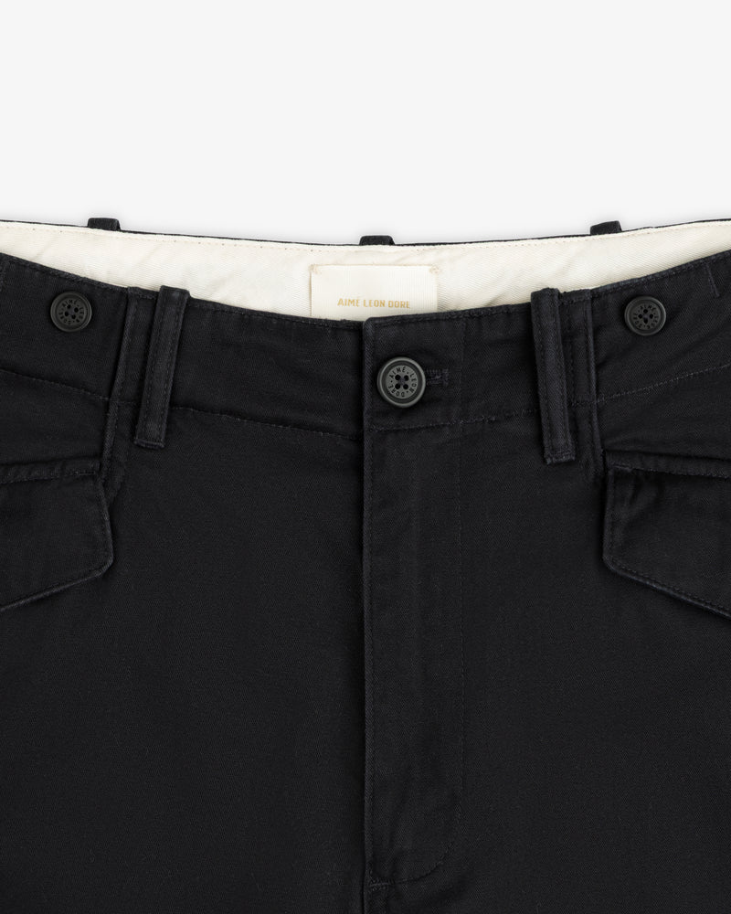 Close-up of the waistband, front buttons, and belt loops on the Fatigue Pant with visible stitching.