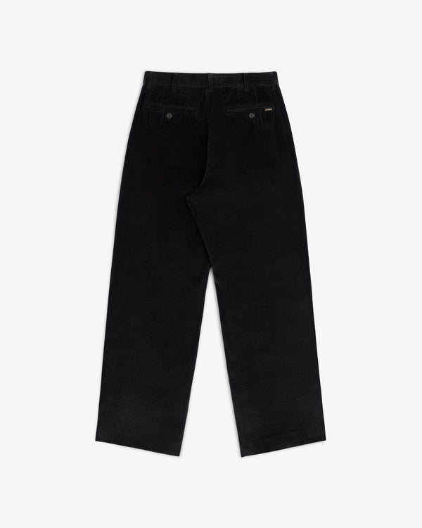 Back view of black Corduroy Trouser with two buttoned welt pockets.