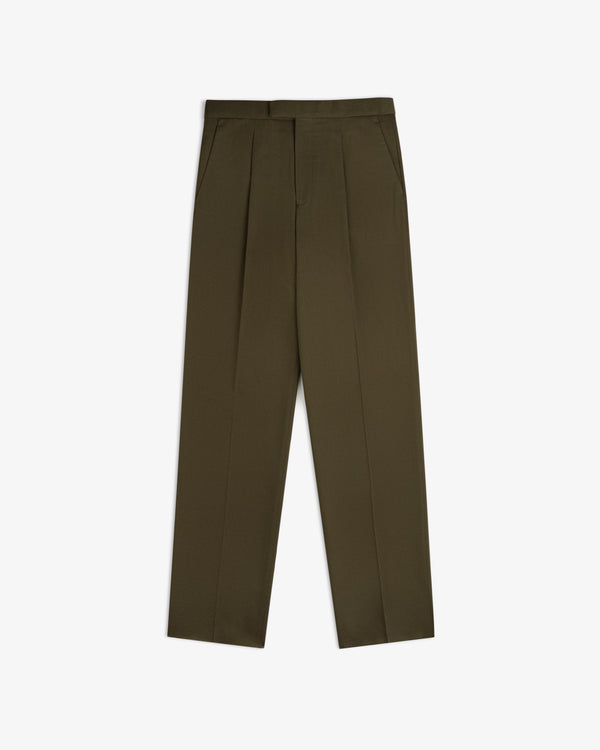 Olive green pleated Wool Blend Suit Trouser.
