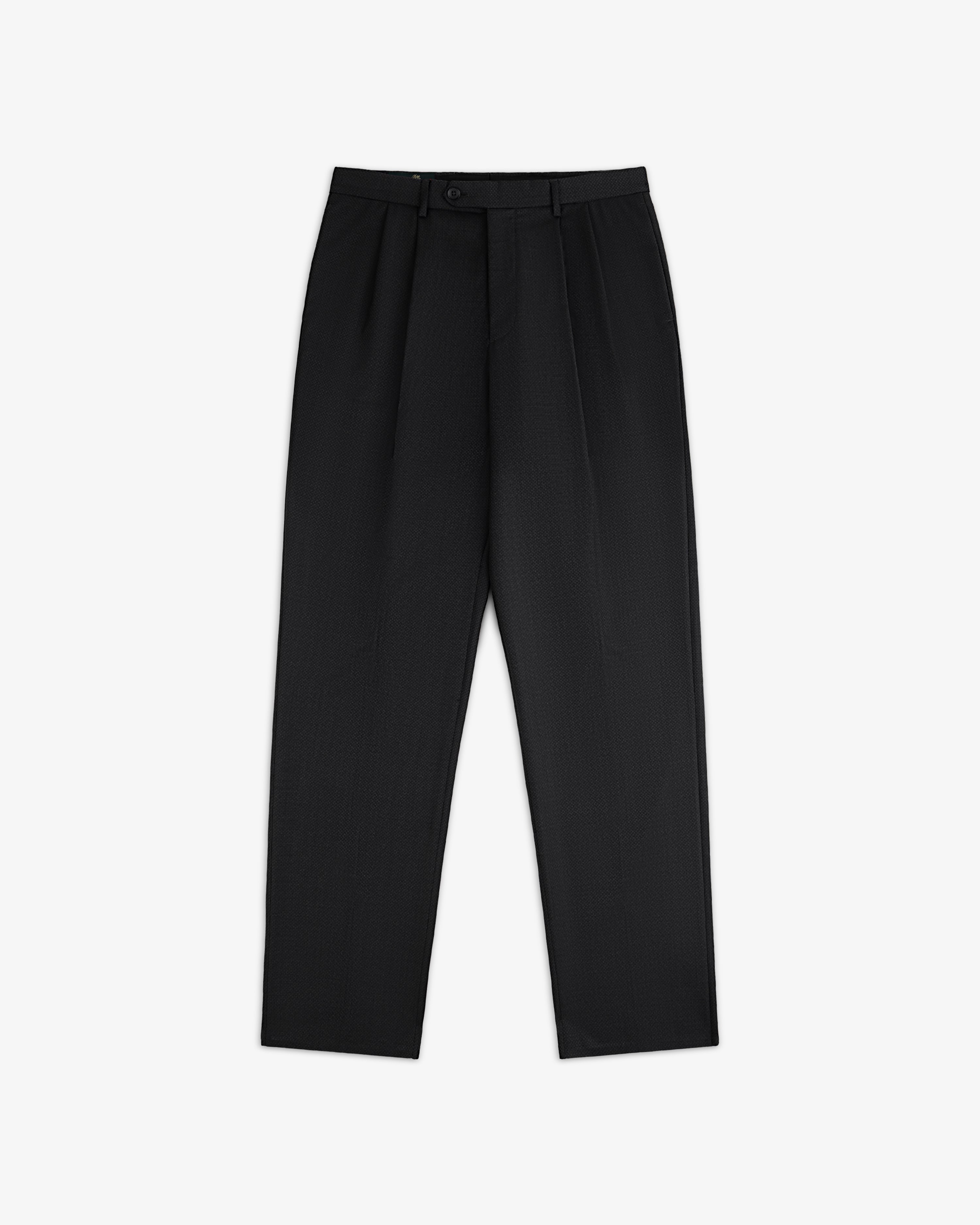 Black Double Pleated Wool Jacquard Suit Trousers.