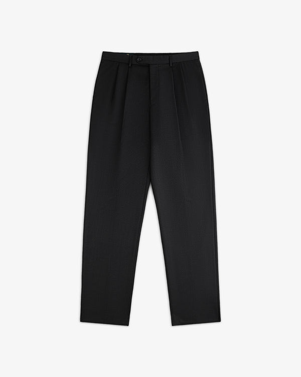 Black Double Pleated Wool Jacquard Suit Trousers.