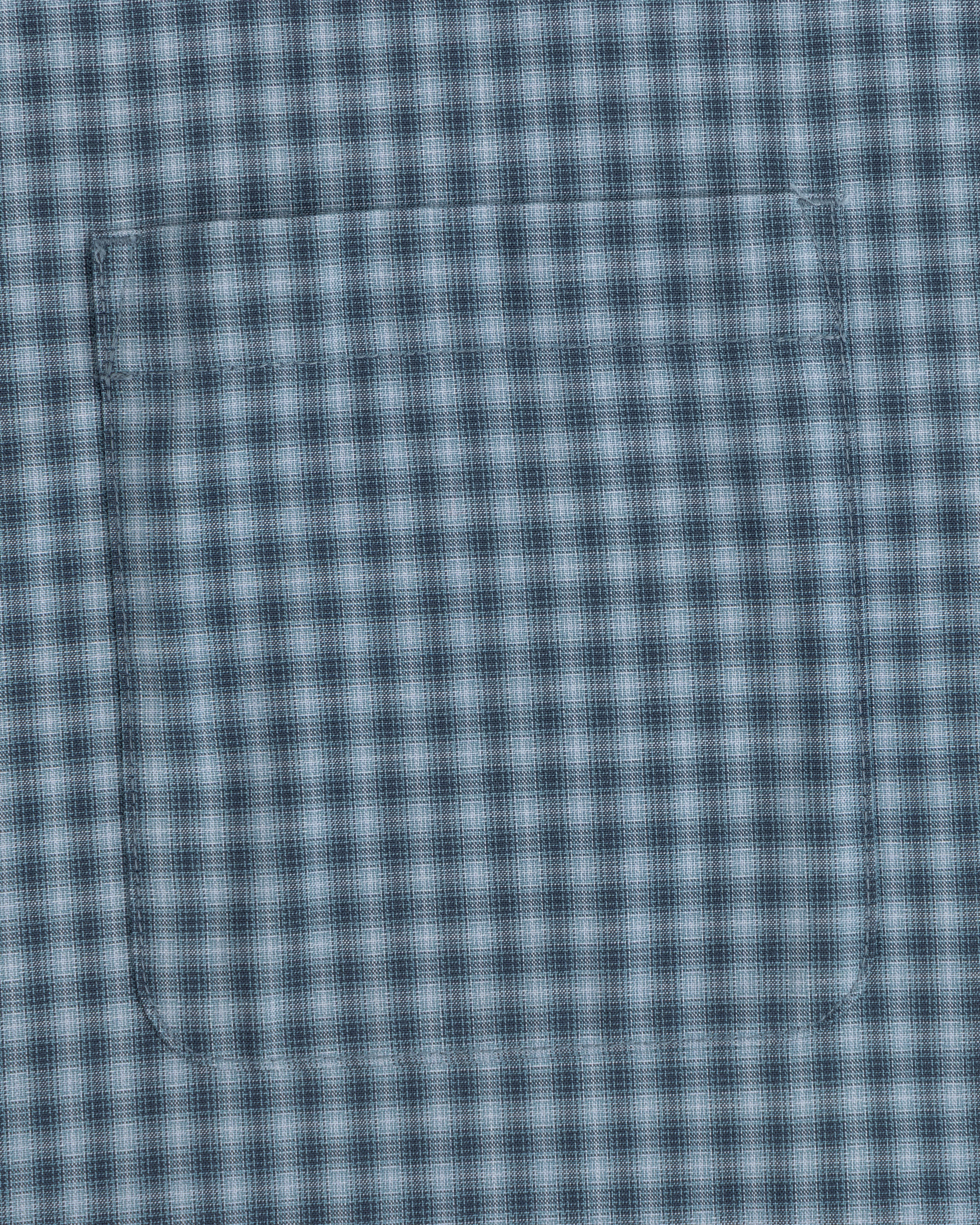 Close-up of a Plaid Casual Shirt in blue and white, featuring a central pocket.