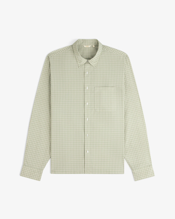 Plaid Casual Shirt in light green with long sleeves and small checks, displayed flat on a white background.