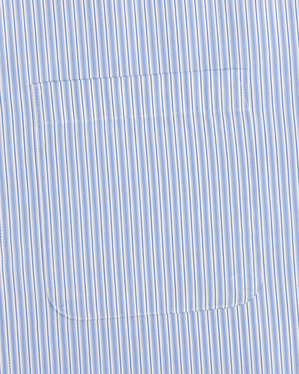 Light blue/white vertical striped pocket on matching Poplin Casual Shirt, neatly sewn for a polished look.