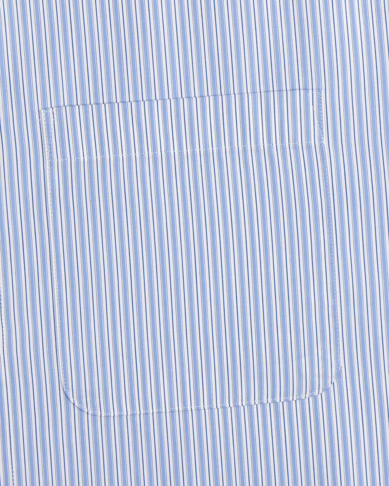 Light blue/white vertical striped pocket on matching Poplin Casual Shirt, neatly sewn for a polished look.