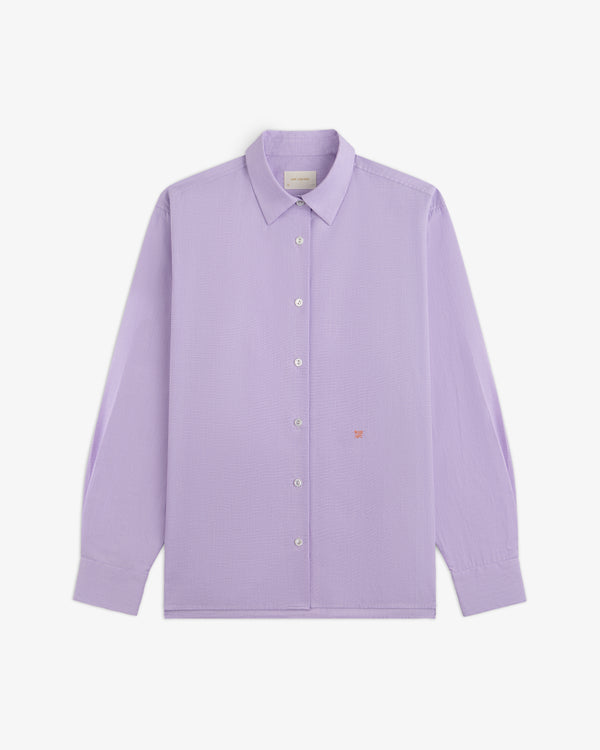 Light purple long-sleeve Button Down Poplin Shirt with a small embroidered logo on the chest.